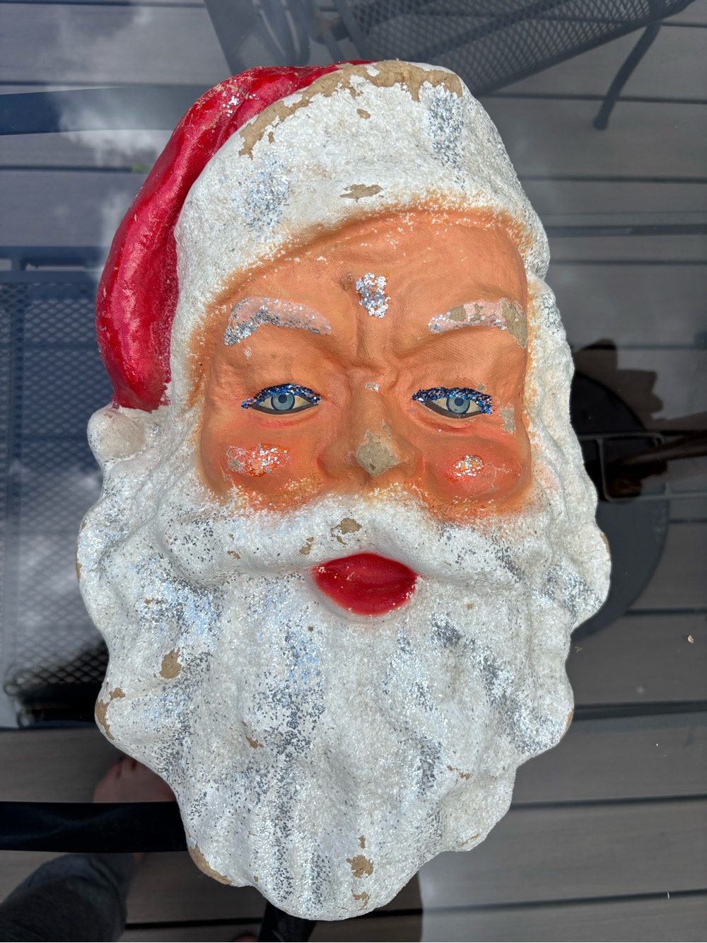 Vintage 1940s Paper Mache Pulp Christmas Santa Head Face  17"x11.5"